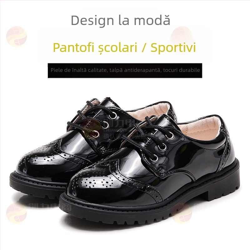 Pantofi de dans din piele pentru copii, băieți, stil britanic, închidere Velcro, talpă TPR, căptușeală din latex, căptușeală din piele de porc