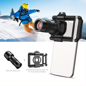 APEXEL 6x obiectiv monocular telemacro pentru smartphone – 6x mărire, câmp vizual 150 m, diametru pupilei ieșire 3 mm