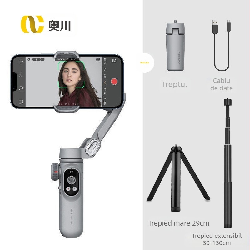 Okawa stabilizator pentru telefon cu trei axe, urmărire facială, gimbal de mână pentru video mobil; compatibil cu telefoane cu lățimea până la 88 mm și greutatea până la 280 g; greutatea dispozitivului 295 g; montaj manual; lansat în 2022; garanție de 1 an