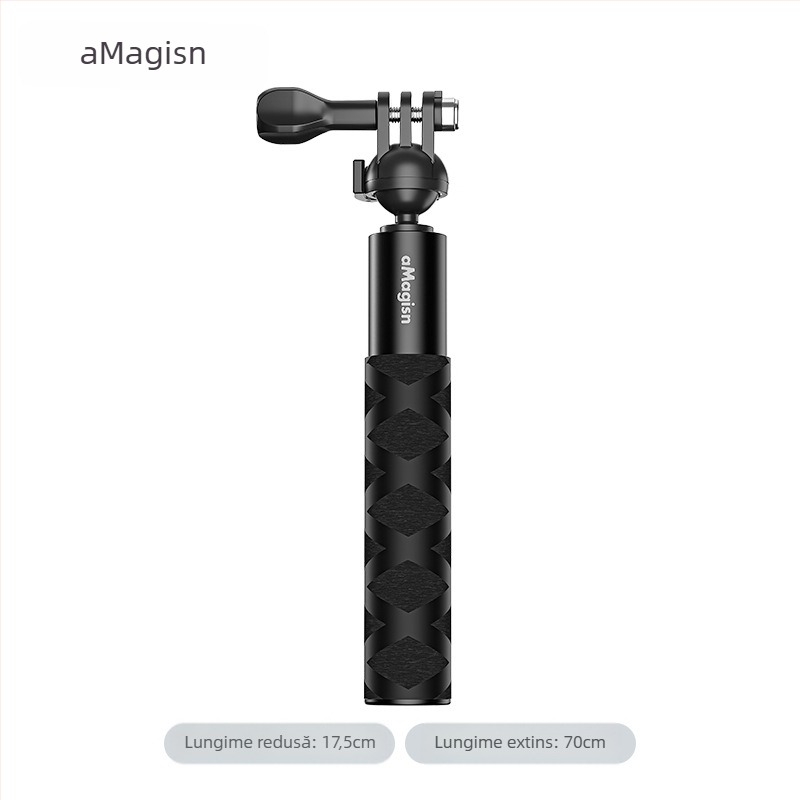 Baston selfie extensibil cu cap de bilă pentru camere sportive – aliaj de aluminiu + oțel inoxidabil; Compatibil Insta360, DJI, GoPro; Brand Amagisn Amy