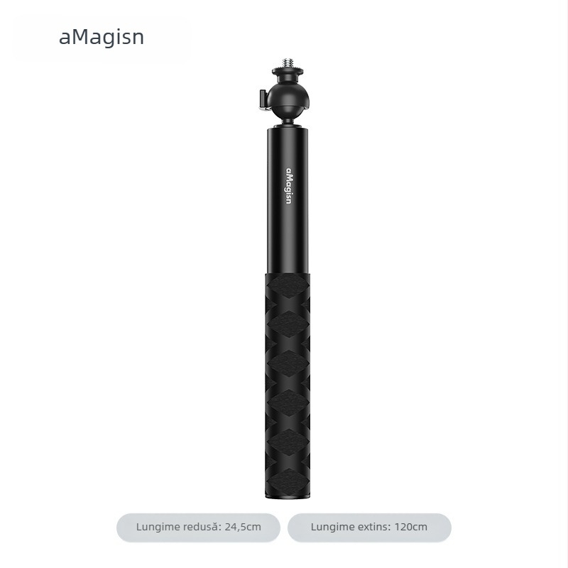 Baston selfie extensibil cu cap de bilă pentru camere sportive – aliaj de aluminiu + oțel inoxidabil; Compatibil Insta360, DJI, GoPro; Brand Amagisn Amy