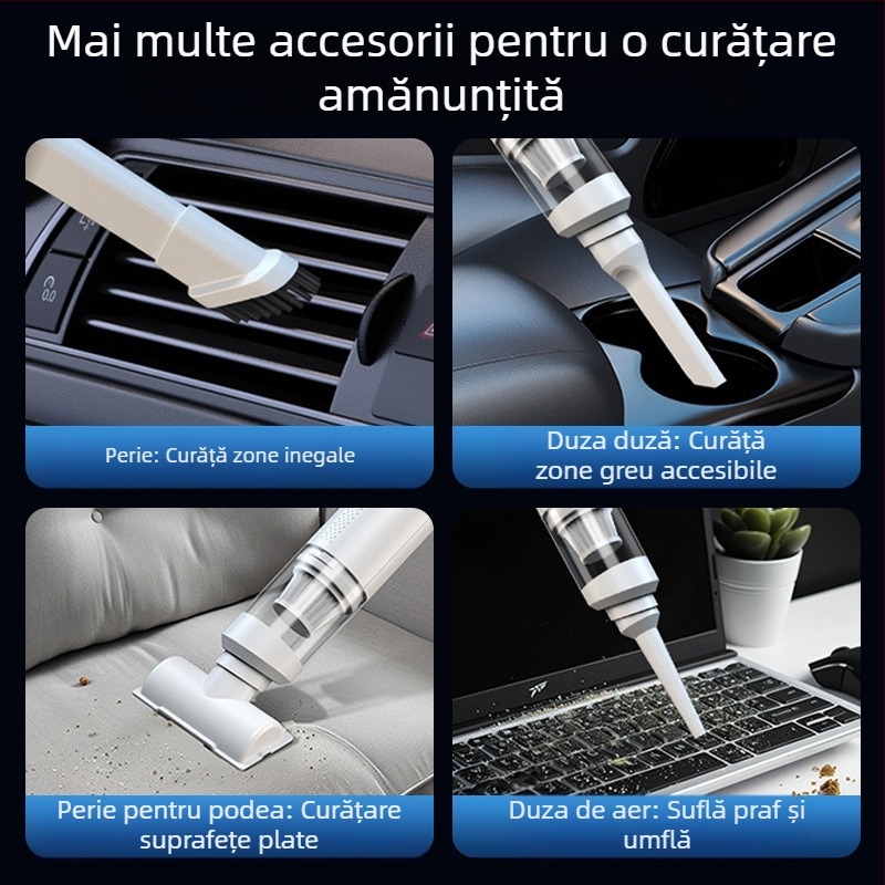 Aspirator de mașină portabil, fără fir, reîncărcabil, 7.4V, 80W, aspirație 9000Pa