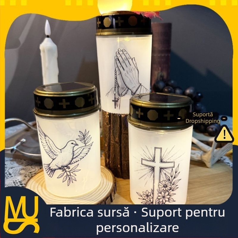 THIKIN candelă electronică pentru biserică, cilindrică, PP, manufactură semi-manuală și semi-mecanică