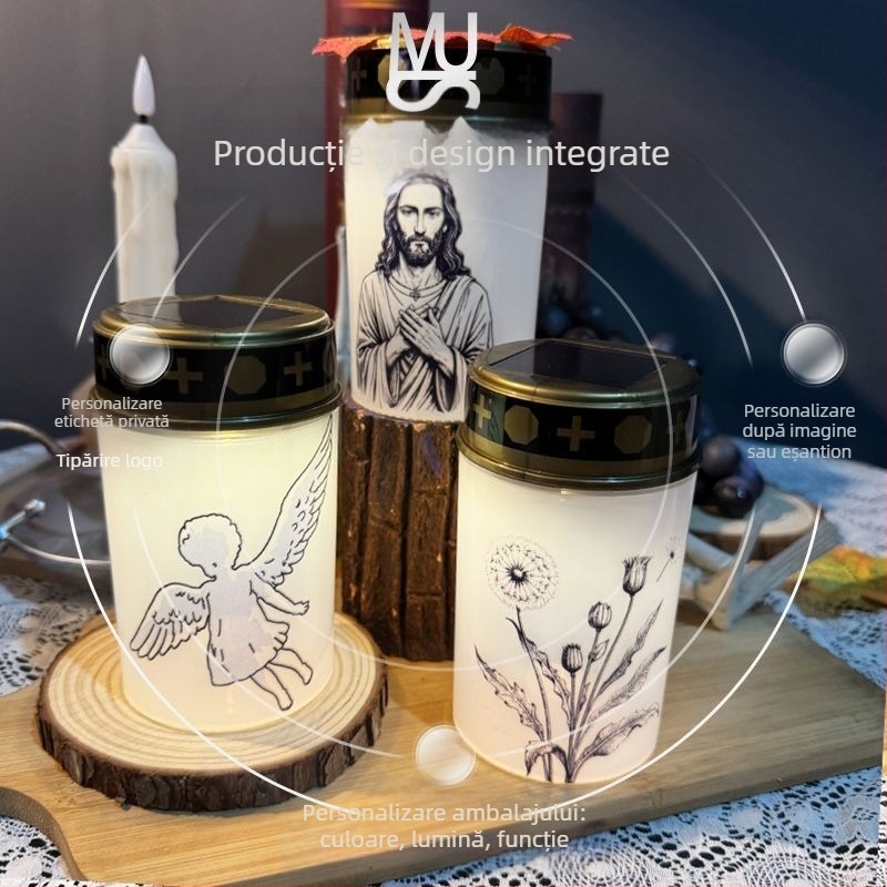 THIKIN candelă electronică pentru biserică, cilindrică, PP, manufactură semi-manuală și semi-mecanică