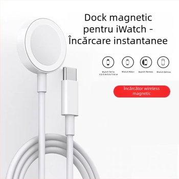 Bază de încărcare magnetică pentru Apple Watch cu port C - Încărcare PD; Încărcare magnetică; Putere de ieșire 2,5–5 W; Staționare încărcare; Compatibil cu Apple Watch Series