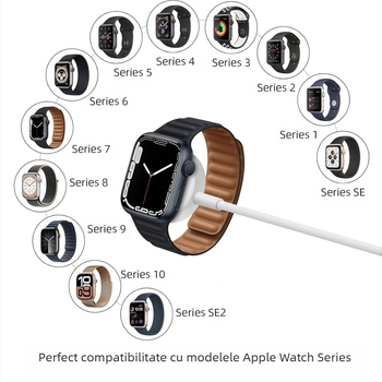 Bază de încărcare magnetică pentru Apple Watch cu port C - Încărcare PD; Încărcare magnetică; Putere de ieșire 2,5–5 W; Staționare încărcare; Compatibil cu Apple Watch Series
