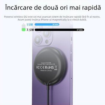 Încărcător wireless magnetic pentru birou 15W Qi2 – încărcare rapidă pentru telefon, ceas și căști, 3A ieșire
