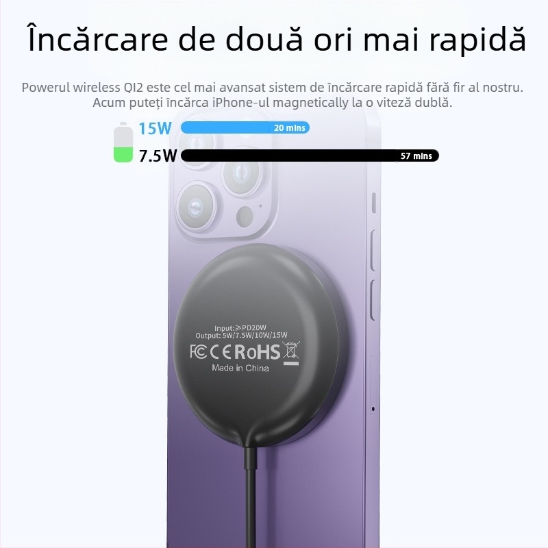 Încărcător wireless magnetic pentru birou 15W Qi2 – încărcare rapidă pentru telefon, ceas și căști, 3A ieșire