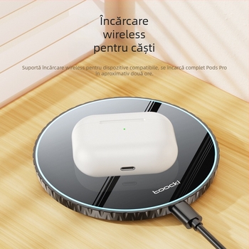 Toocki încărcător wireless de birou 3 în 1, 15W, cu protocol PD și încărcare magnetică, pentru căști Bluetooth și seria iPhone 15