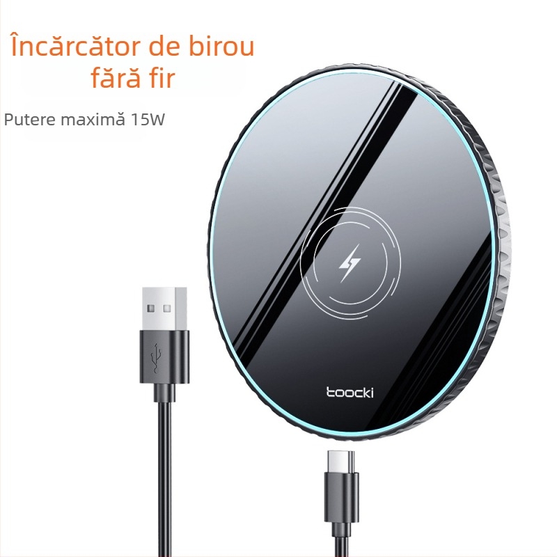 Toocki încărcător wireless de birou 3 în 1, 15W, cu protocol PD și încărcare magnetică, pentru căști Bluetooth și seria iPhone 15