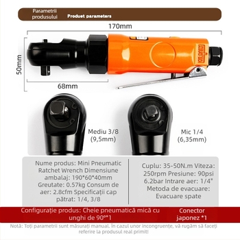 Musen tang mini cheie clichet pneumatică cu unghi drept, 90°, pentru îndepărtarea șuruburilor