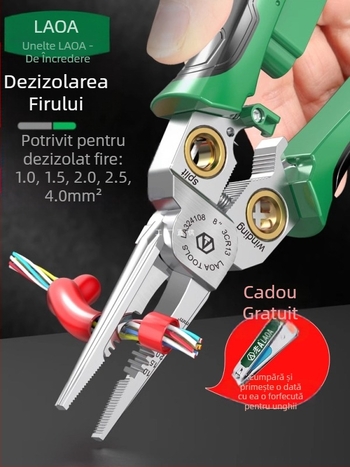 clește electric 8 în 1 cu funcție de testare a tensiunii, decapare cabluri, tăiere fire, sertizare