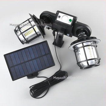 Lampa solară pentru teren cu două capete, design retro, senzor de mișcare, telecomandă, IP65, COB/LED