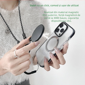 Pandantiv magnetic pentru telefon – două culori, compatibil MagSafe, șnur țesut pentru gât