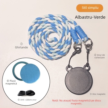 Pandantiv magnetic pentru telefon – două culori, compatibil MagSafe, șnur țesut pentru gât