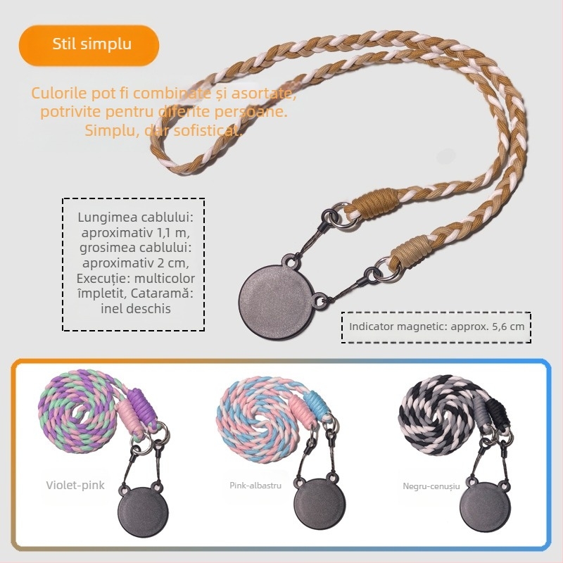 Pandantiv magnetic pentru telefon – două culori, compatibil MagSafe, șnur țesut pentru gât