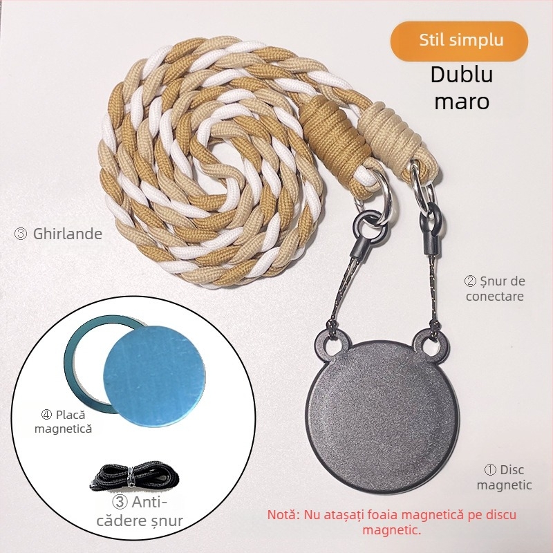 Pandantiv magnetic pentru telefon – două culori, compatibil MagSafe, șnur țesut pentru gât
