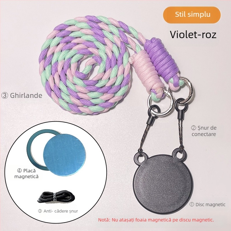 Pandantiv magnetic pentru telefon – două culori, compatibil MagSafe, șnur țesut pentru gât