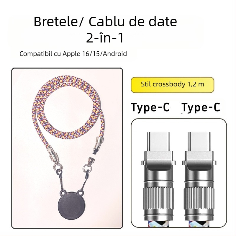 Pandantiv magnetic pentru telefon – două culori, compatibil MagSafe, șnur țesut pentru gât