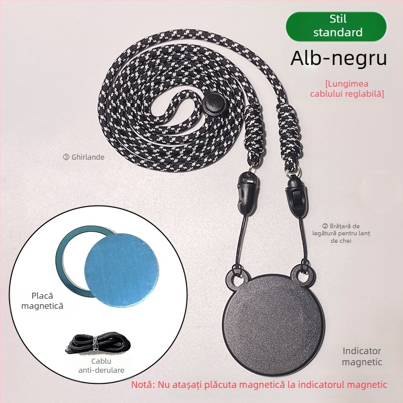 Pandantiv magnetic pentru telefon – două culori, compatibil MagSafe, șnur țesut pentru gât