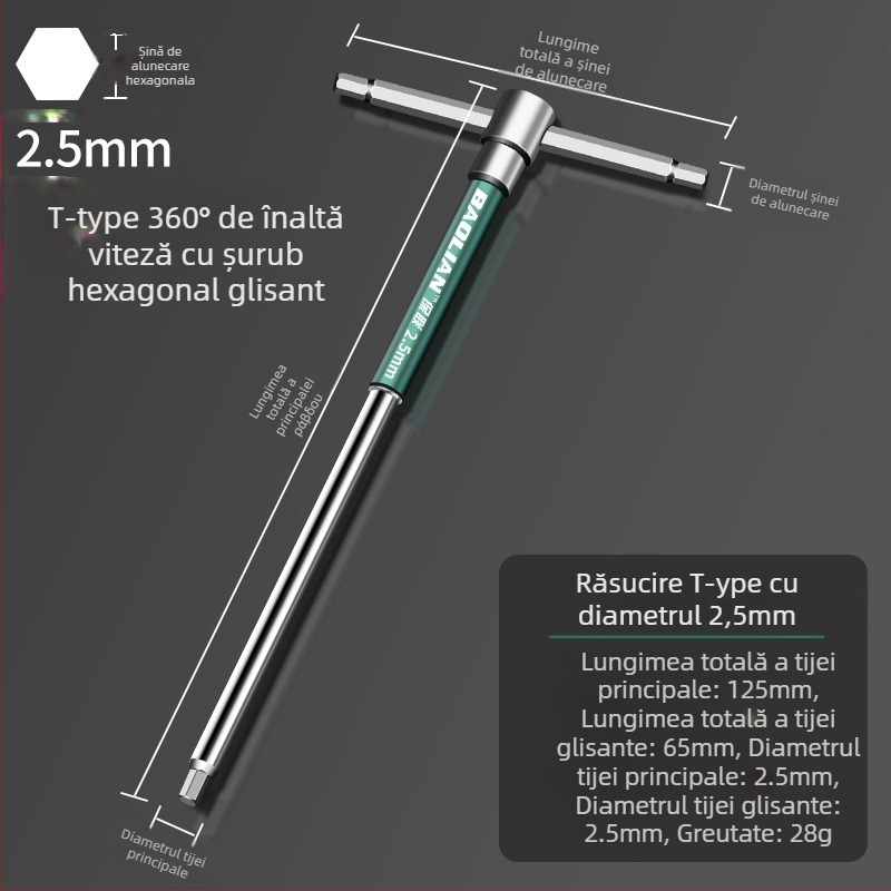 Cheie hexagonală cu cap tip T, de înaltă viteză