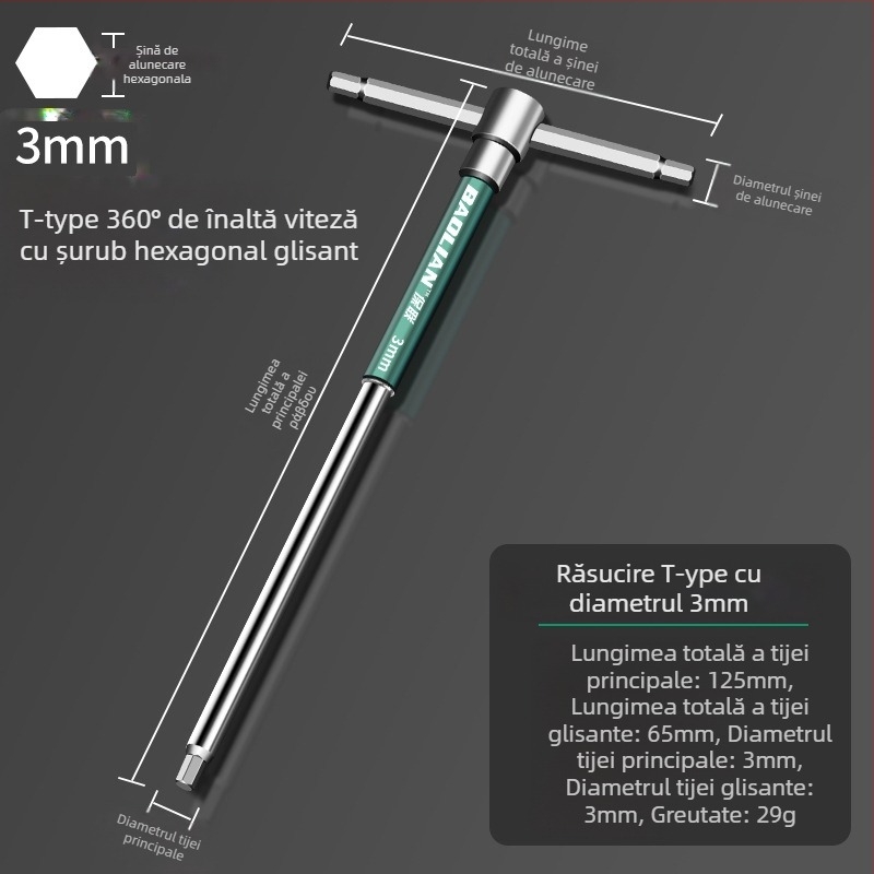 Cheie hexagonală cu cap tip T, de înaltă viteză