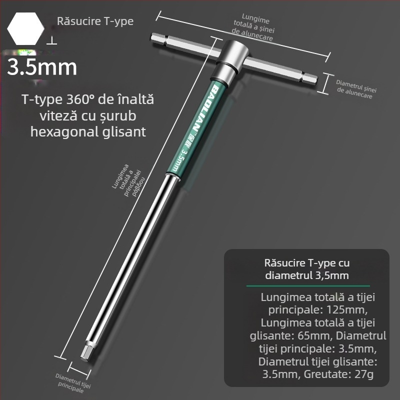 Cheie hexagonală cu cap tip T, de înaltă viteză
