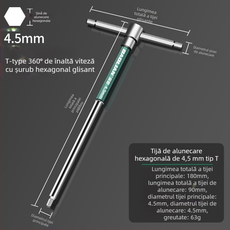 Cheie hexagonală cu cap tip T, de înaltă viteză