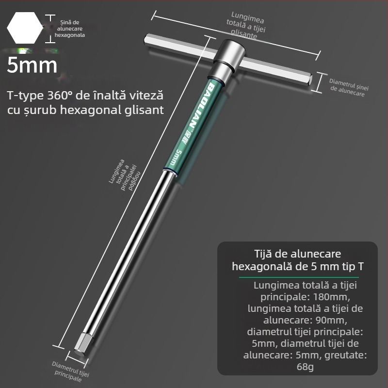 Cheie hexagonală cu cap tip T, de înaltă viteză