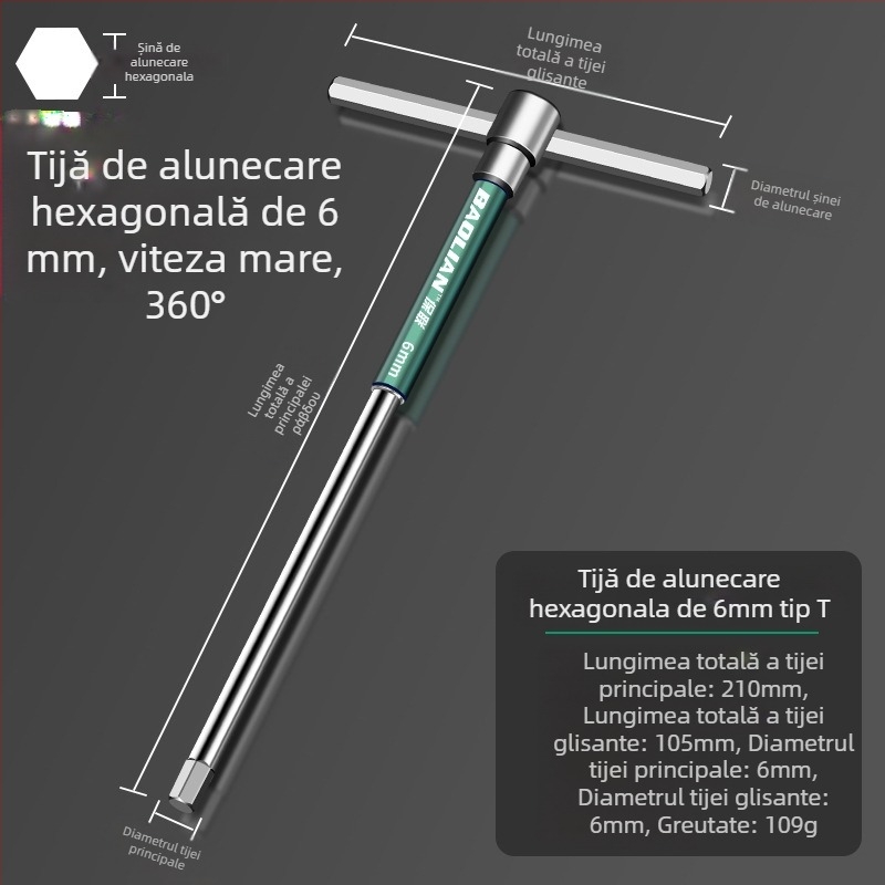 Cheie hexagonală cu cap tip T, de înaltă viteză