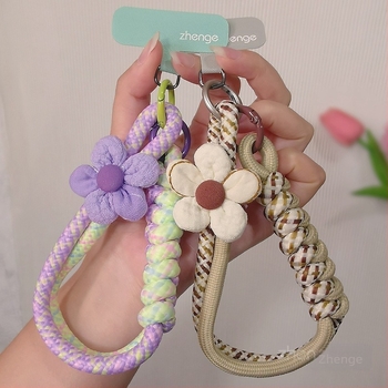 Lanyard pentru telefon cu șnur împletit, lucrat manual, pandant geometric, brățară pentru încheietură feminină