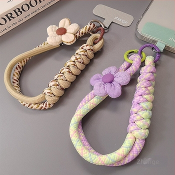 Lanyard pentru telefon cu șnur împletit, lucrat manual, pandant geometric, brățară pentru încheietură feminină