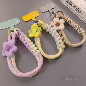 Lanyard pentru telefon cu șnur împletit, lucrat manual, pandant geometric, brățară pentru încheietură feminină