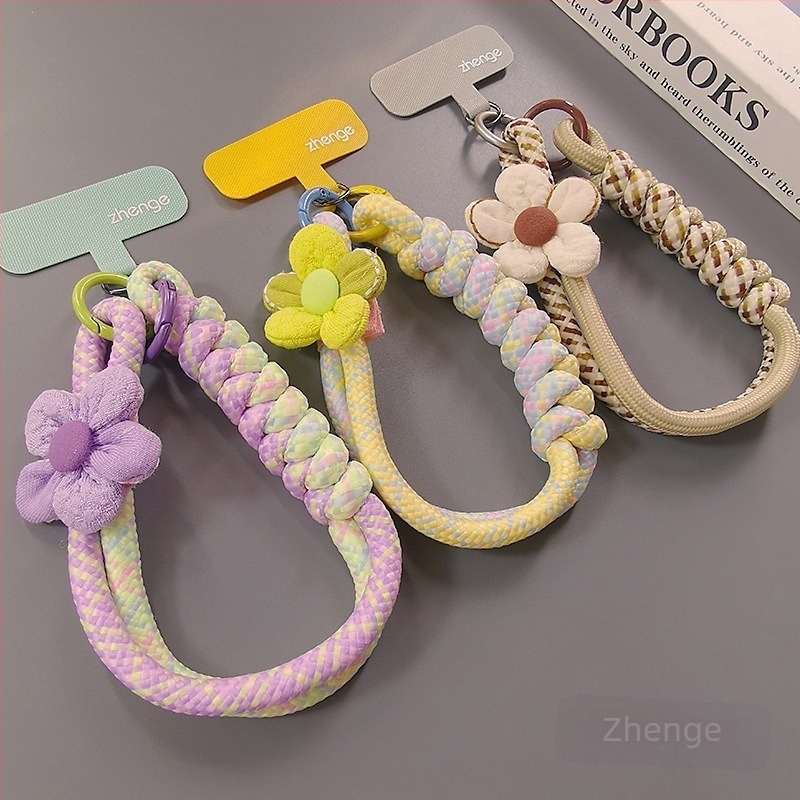 Lanyard pentru telefon cu șnur împletit, lucrat manual, pandant geometric, brățară pentru încheietură feminină