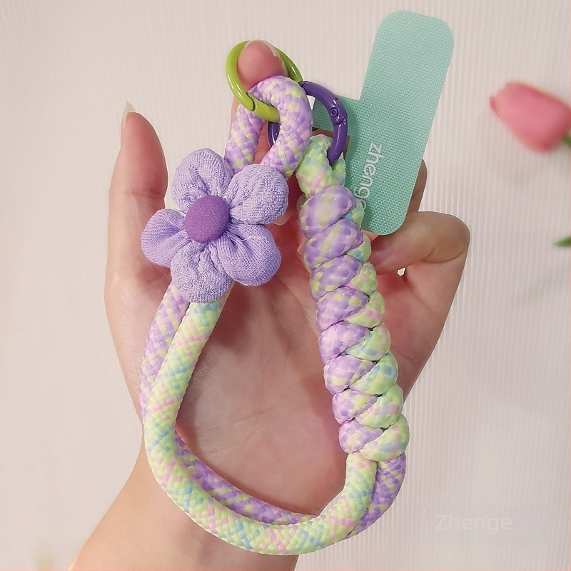 Lanyard pentru telefon cu șnur împletit, lucrat manual, pandant geometric, brățară pentru încheietură feminină