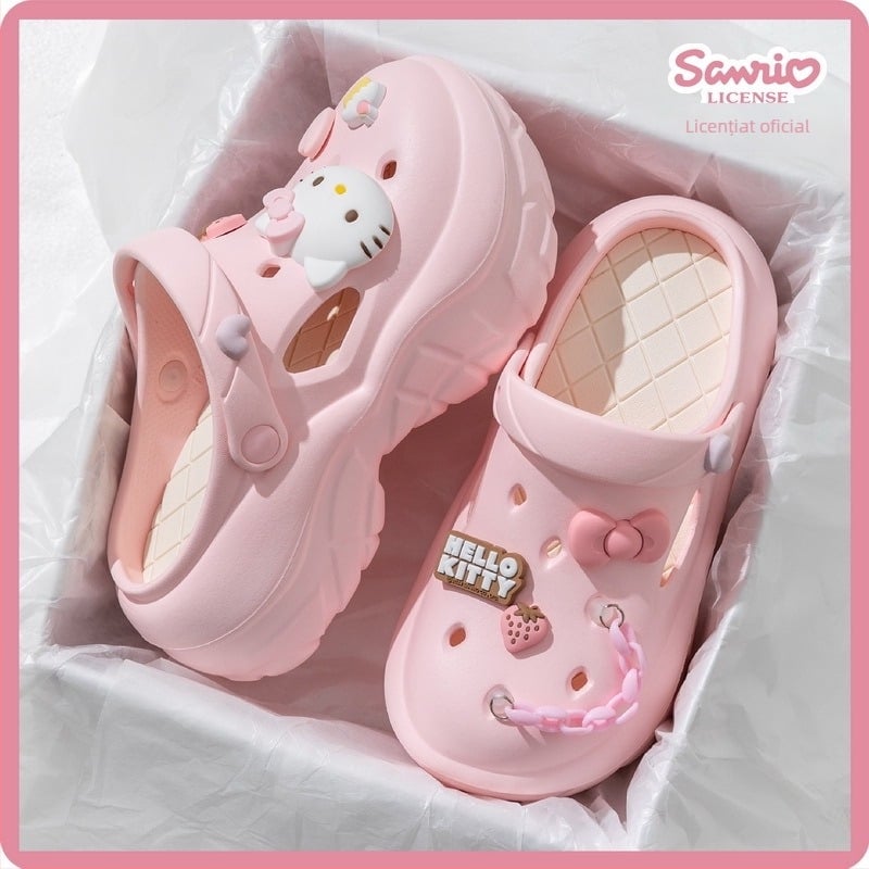 Sanrio pantofi damă cu platformă EVA, perforați, Hello Kitty, pentru plajă