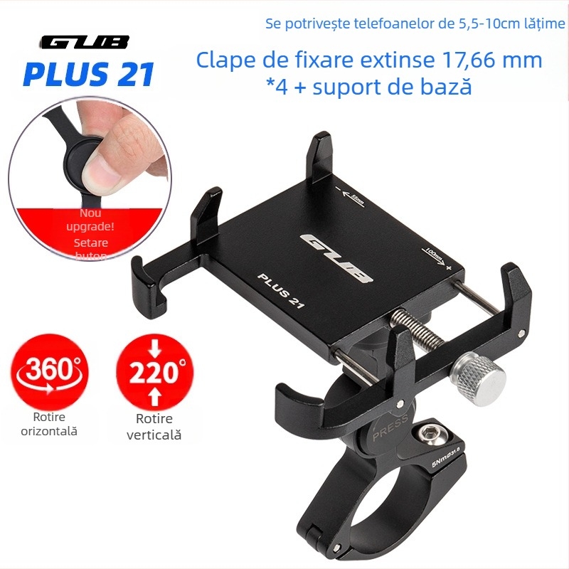 GUB PLUS21 Suport metal pentru navigație pentru biciclete și motociclete, cu clemă extensibilă și suport pentru telefon