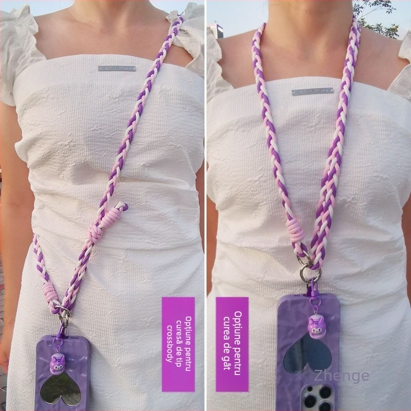 Zhuge Lanyard pentru telefon feminin, croșetat manual, multifuncțional, țesut – Material: Altul