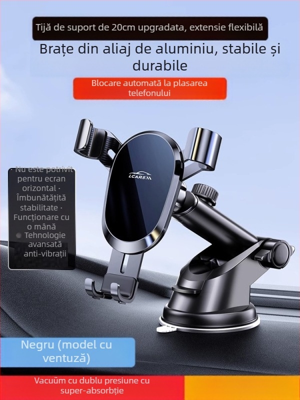 LCARS suport auto universal din aluminiu, cu ventuză, susținere gravitațională și cuplare automată pentru navigație
