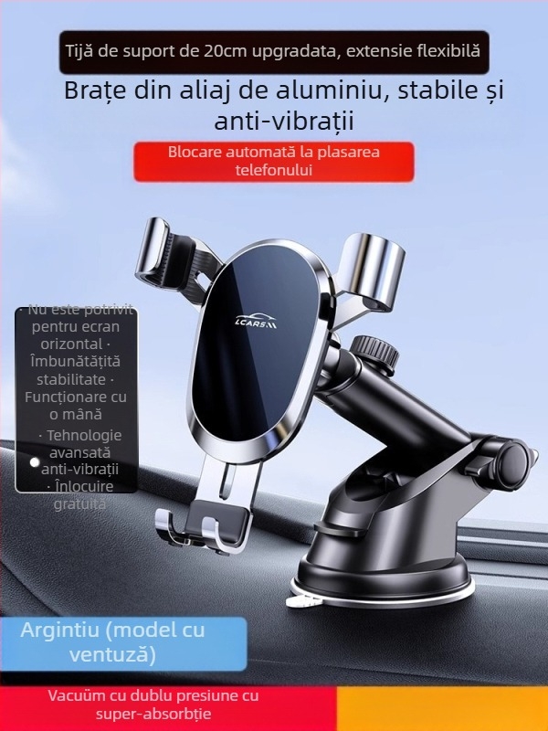 LCARS suport auto universal din aluminiu, cu ventuză, susținere gravitațională și cuplare automată pentru navigație