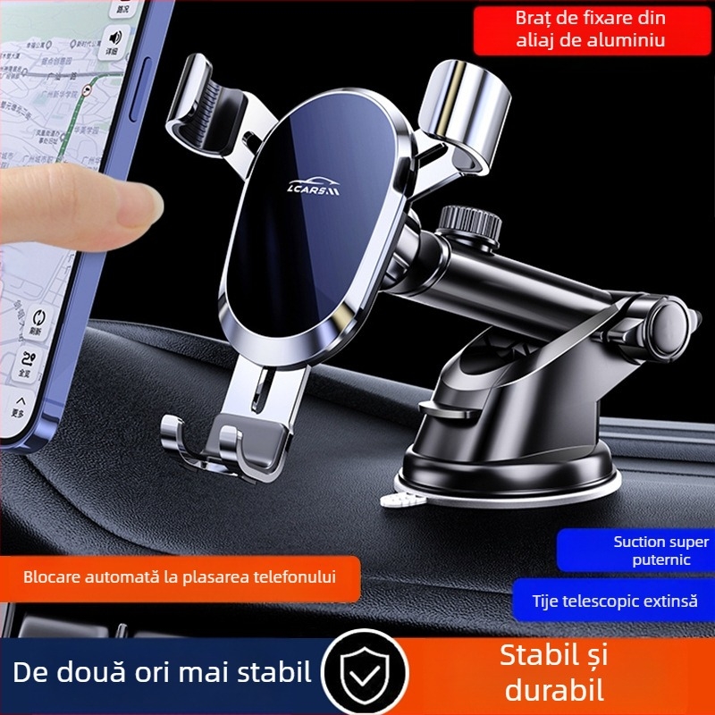 LCARS suport auto universal din aluminiu, cu ventuză, susținere gravitațională și cuplare automată pentru navigație