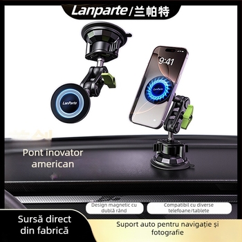 Suport MagSafe magnetic pentru mașină, cu ventuză – montaj pe bord, pentru telefon, tabletă și navigație, 15W
