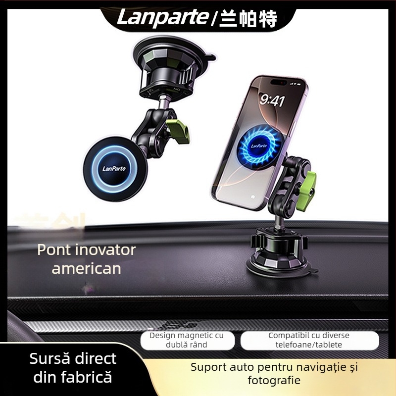 Suport MagSafe magnetic pentru mașină, cu ventuză – montaj pe bord, pentru telefon, tabletă și navigație, 15W
