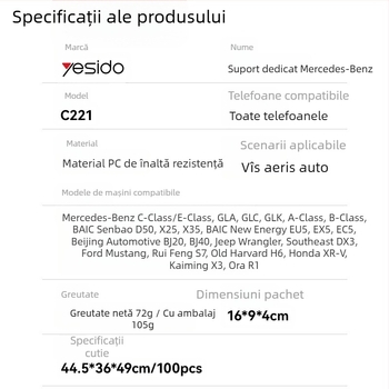 Yesido suport magnetic pentru telefon auto, montaj pe ventilația circulară, construcție din plastic