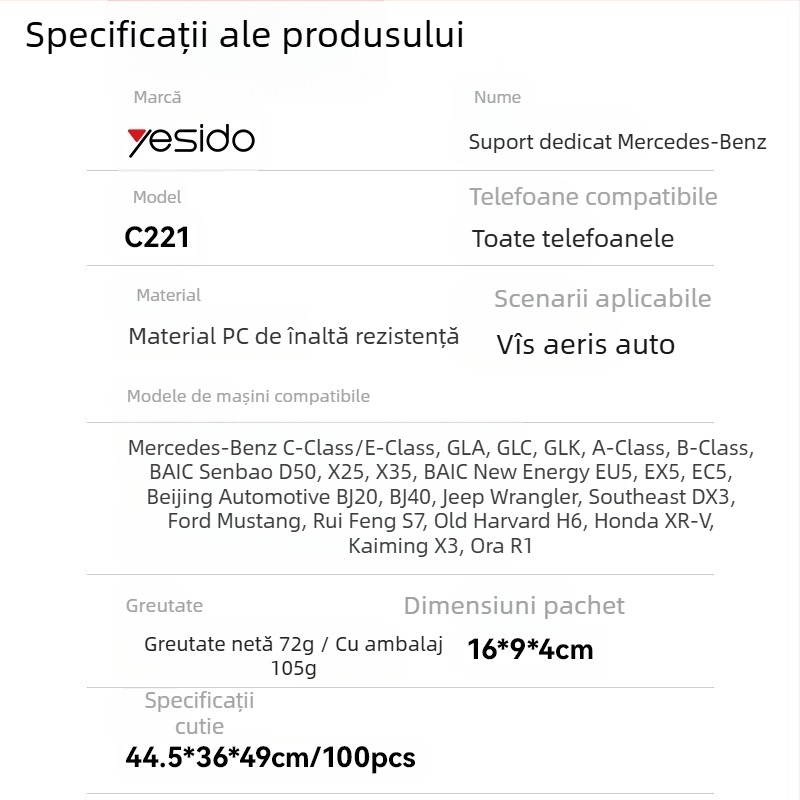Yesido suport magnetic pentru telefon auto, montaj pe ventilația circulară, construcție din plastic