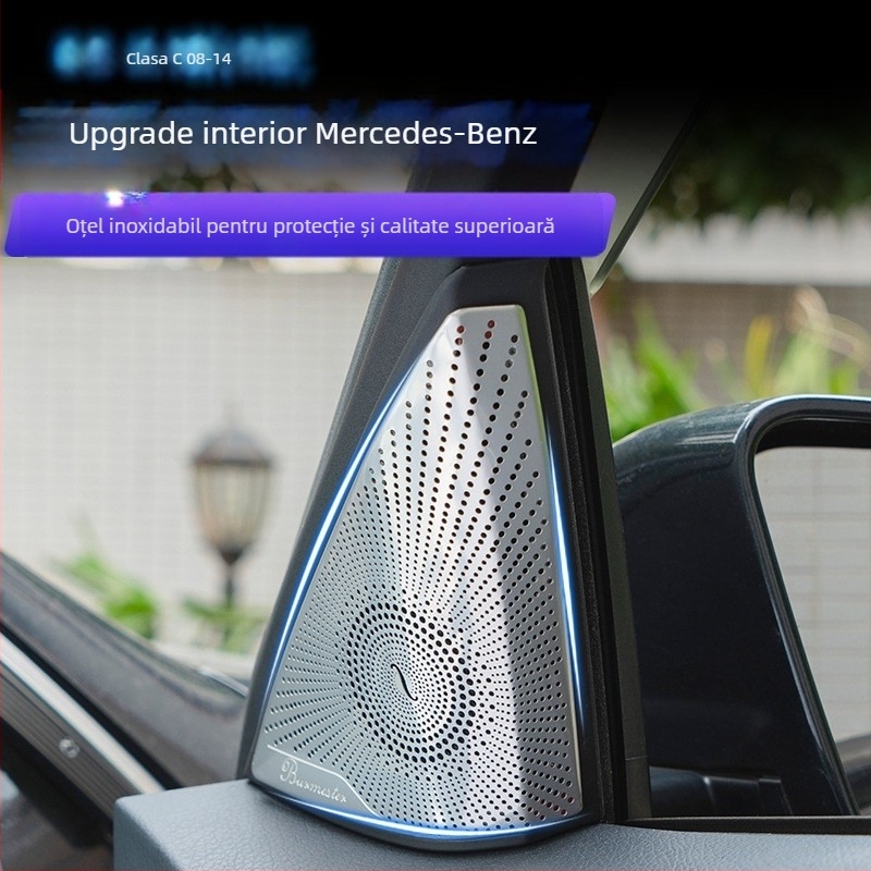 Capac interior pentru horn Mercedes-Benz W204 C-Class Berlin Sound, autocolant decorativ audio, oțel inoxidabil, fără logo, fără personalizare