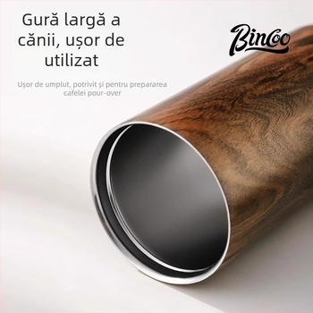 Bincoo Ceașcă de cafea vintage cu model lemnos, termos de înaltă calitate pentru bărbați, cană portabilă de băut