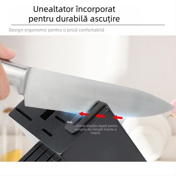 Set de cuțite de bucătărie din oțel inoxidabil, 16 piese, cu mânere cu cavitate, lame din seria 3Cr, cu oțitor încorporat și suport din lemn masiv