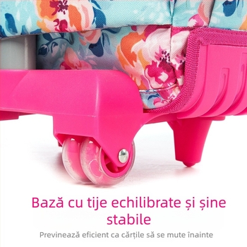 Set de trei ghiozdane cu roți pentru școala primară — material Oxford, model cu flori, respirabil și ușurare a încărcăturii