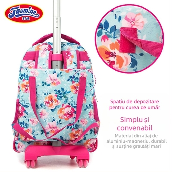 Set de trei ghiozdane cu roți pentru școala primară — material Oxford, model cu flori, respirabil și ușurare a încărcăturii